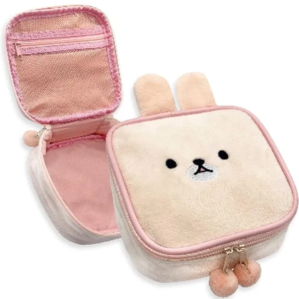 Amazon.com: Cute Kawaii Plush Makeup/Cosmetic Bag With Inner Pocket and Handle and Zipper Closure for Convenient Travel and Portability, Soft Velvet Texture, For Women and Girls (Pink Bunny) : Beauty & Personal Care