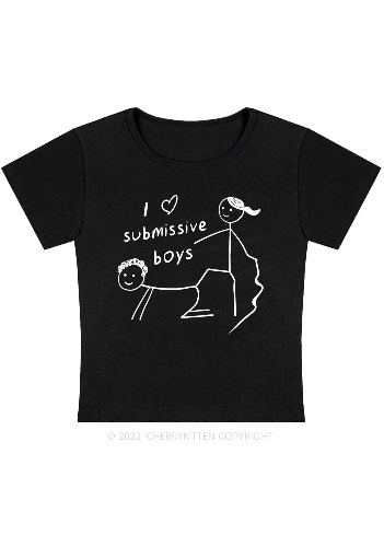 I Love S Boys Y2K Baby Tee Cherrykitten | Black / S