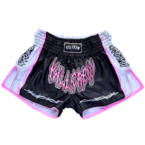 RETRO THAI FIGHT SHORTS - BLACK / PINK | M (30")