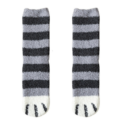 Cat Paw Fuzzy Socks - Grey Stripe