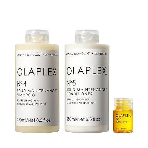 Olaplex Wash and Shine Hair Kit: No. 4, 5, 7, Shampoo & Conditioner Set to Cleanse, Hydrate, & Control Frizz Up to 72 Hours, Bonding Oil for Shine & Protect, For All Hair Types