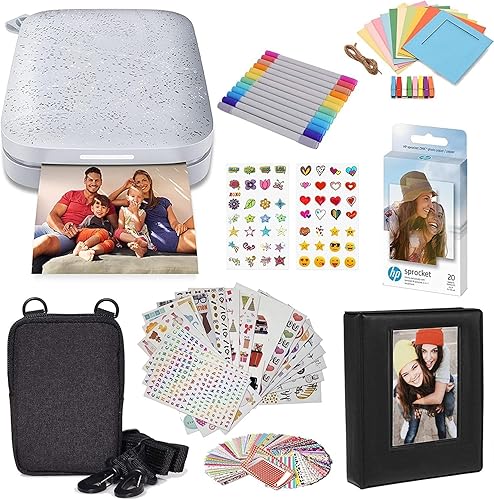 HP Sprocket Portable 2x3 Instant Color Photo Printer (Luna Pearl) Starter Bundle - Luna Pearl - Starter Bundle