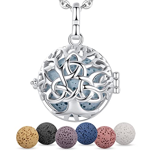 EUDORA Harmony Ball Aromatherapy Necklace Essential Oil Diffuser Pendant with 7PCS Lava Stone Beads for Women Girls Nice Gift Jewellery, 24 inches - Viking World Tree