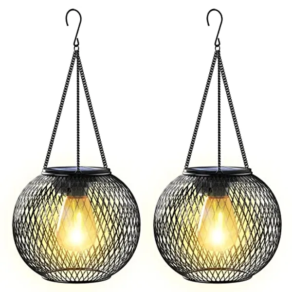 KagoLing Solar Lanterns, 2 Pack Solar Lantern Outdoor Garden with IP65 Waterproof Hanging Solar Lights Auto On Off Metal Yard Art Garden Lights for Patio Lawn Table Fence Ornaments Warmwhite