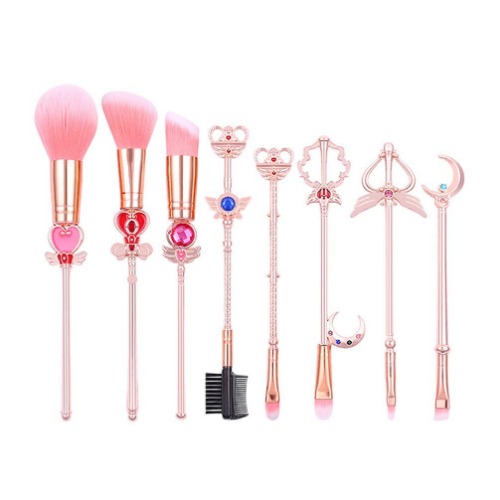 KUASU Sailormoon Makeup Brush Set w/ Pouch - Rose Gold Cosmetic Brushes With Sailormoon Gems (MJ155)。
