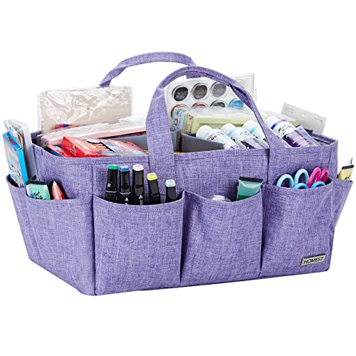 HOMEST Craft Organizer Tote Bag with Multiple Pockets, Storage Art Caddy for Scrapbooking, Crafts Supply Carrier for Tools, Purple - Purple
