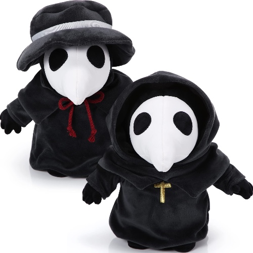 HyDren 2 Pieces Raven Doctor Stuffed Animals 12 Inch Halloween Crow Plush Toy Black Scary Doctor Bird Stuffed Plushie Doll for Halloween Party Decorations Horror Night Party Favors - 