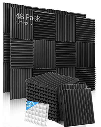 Paneles Acústicos 48 Piezas Espuma Acustica Con adhesivos, acusticos para paredes para Estudio, Podcasting, Estudios de Grabación, Oficinas 30×30×2,5cm - 48 Piezas