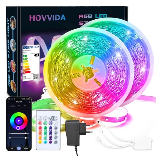 HOVVIDA Tira LED 20M WiFi, Compatible con Alexa, Google Assistant, 2x10M, 24 LEDs/Metro, 480 LED, 24V RGB Luces LED, APP y Mando a Distancia, Modo de Música, para Habitación, Sala de Juegos, Fiesta - 20M WiFi - Rgb