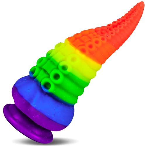 Colorful Tentacle Dildo Octopus Huge Anal Plug Premium Liquid Silicone, Leyuto Monster Dildo Adult Sex Toy with Dong-Strong Suction Cup for Vaginal G-Spot & Anal Play - Rainbow