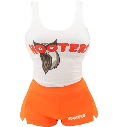 Ripple Junction Hooters Girl Iconic Waitress Outfit Includes Tank Top and Shorts Set Officially Licensed - Small - White/Orange
