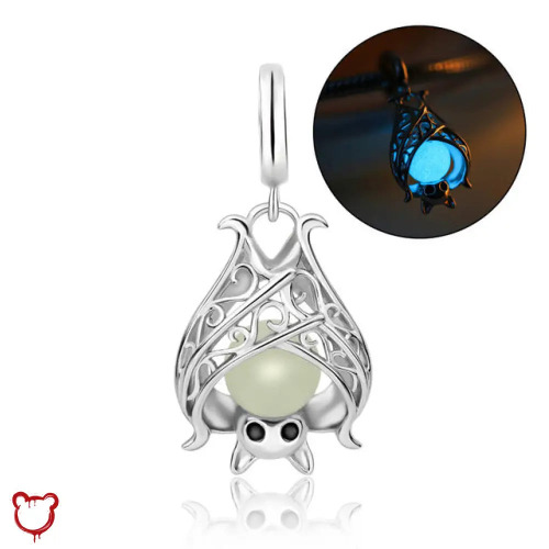 Silver Bat Charm - Glow Dark