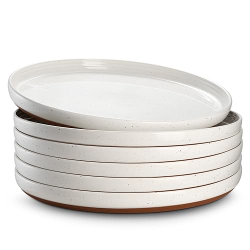 DOWAN Ceramic Dinner Plates Set of 6, 10.5 inch Dish Set - Microwave, Oven, and Dishwasher Safe, Scratch Resistant, Modern Rustic Dinnerware- Kitchen Serving Dishes - Vanilla White - 10.5" | 26cm - Vanilla White