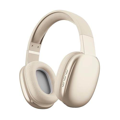 Gabba Goods Wireless Over Ear Bluetooth Headphones with Microphone - Wireless Headset -Noise Reduction - Bluetooth, Wired,Built in Micro SD for Travel, Home, Work TV,PC,Gaming,Cellphone (Beige) - Beige - one size fits all