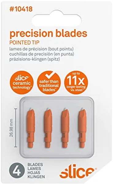 Slice 10418 Precision Cutter Blades, Pack of 4, Finger Friendly Hobby Knife Blades for Intricate Cuts – Perfect for Arts & Crafts, Silver