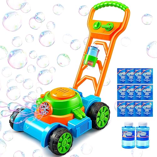 Sloosh Bubble Lawn Mower Toddler Toys - Kids Toys Bubble Machine Summer Outdoor Toys Games, Bubble Mower Outside Push Toys for Toddlers Preschool Kid Boys Girls Birthday New Year Gifts (Blue) - Blue