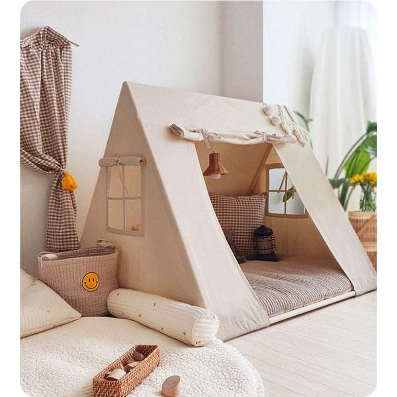 Wooden Frame Kids Play Tent with Mat and Lights | Default Title