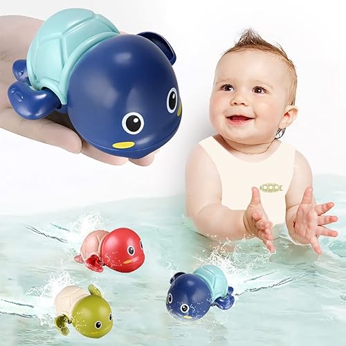 TOHIBEE Bath Toys, 3 Pack Cute Swimming Turtle Bath Toys for Toddlers 1-3, Floating Wind Up Toys for 1 Year Old Boy Girl, New Born Baby Bathtub Water Toys, Preschool Toddler Pool Toys - 3 - Blue Turtle