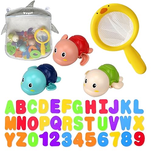 Bath Toys for Toddlers 1-3 - Mold Free Bath Toys Baby Pool Toys Toddler Age 1-2-4 Bath Toys for Infants 6-12 Months 1 2 3 4 Year Old Girl Boys Gifts Wind-Up Bathtub Toys for Baby Water Tub Toys - ABC BATH SET