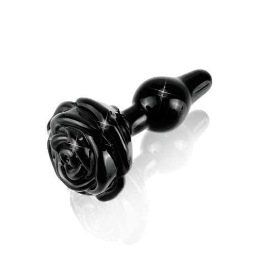 Icicles No 77 Glass Rose Butt Plug - Black