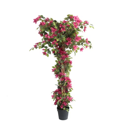 Damomo 5 Feet Artificial Bougainvillea Tree with Flowers in Plastic Pot Faux Blooming Tree for Decor Indoor or Outdoor Home Office, 1 PCS(59 inch) - 59inch-1PCS