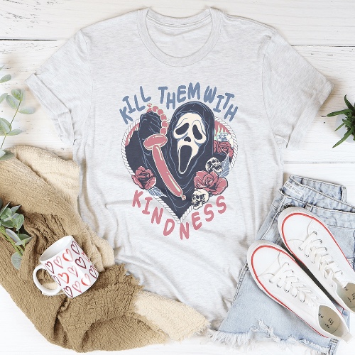 Kill Them With Kindness Halloween Tee - Ash / S