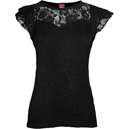GOTHIC ELEGANCE - Lace Layered Cap Sleeve Top Black - SPI / XXL