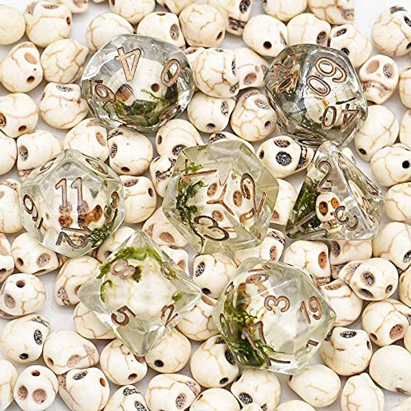 UDIXI 7-Die DND Dice Set, Polyhedral Dice Set for Dungeons and Dragons, D&D Skull Dice for RPG MTG Table Games, D and D Dice Set (Skull-Seaweed)