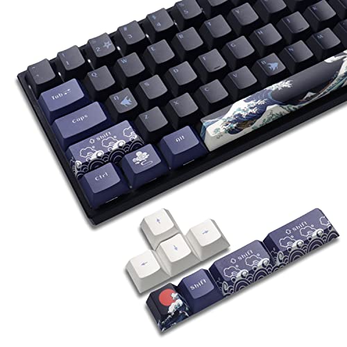 PBT Keycaps 60 Percent, Great Wave Off Kanagawa Japanese Keycaps, DYE-Sub Custom Keycaps Set, Cherry Profile Keycaps for 61/64/66/68 Cherry Gateron MX Switches Mechanical Keyboard, 78 Key Set - Great Wave Off Kanagawa 78