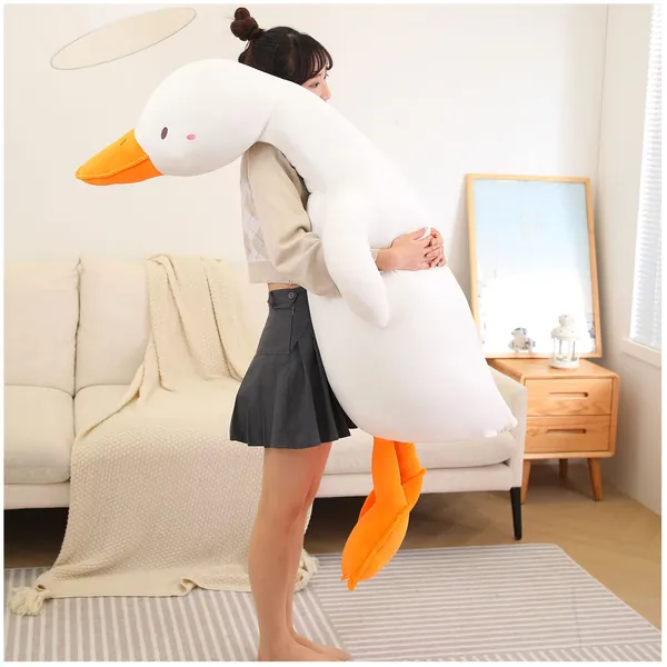 Bidtrum 5.5lbs Weighted Goose Stuffed Animal, 63" Super Soft and Cute Giant White Goose Plush Pillow Duck Stuffed Animal,Great Gifts for Mother’s Day Valentine's Day Christmas Birthday(White, 63 inch)