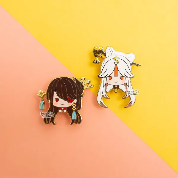Genshin Impact Ningguang & Beidou Hard Enamel Pin - Set of Both / [A Grade] / Simple Rubber Back