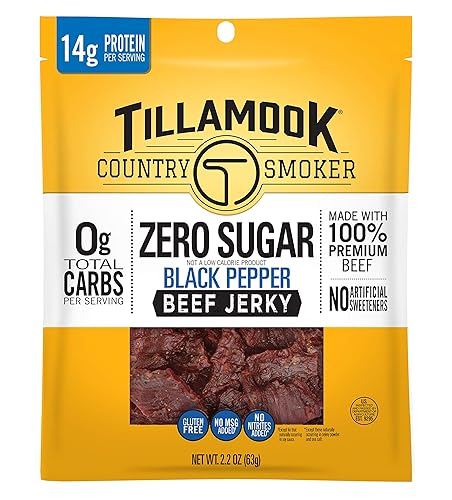 Tillamook Country Smoker Zero Sugar Keto Friendly Beef Jerky, Black Pepper, 2.2 Ounce - Black Pepper - 2.2 Ounce (Pack of 1)