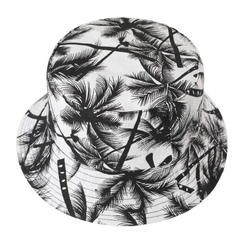 ZLYC Unisex Cute Print Bucket Hat Summer Travel Fisherman Cap for Women Men Teens - Palm Tree Black