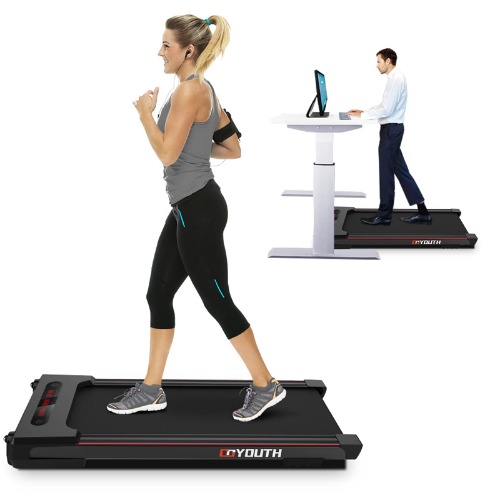 GOYOUTH 2 in 1 Under Desk Electric Treadmill Motorized Exercise Machine with Wireless Speaker, Remote Control and LED Display, Walking Jogging Machine for Home/Office Use - black