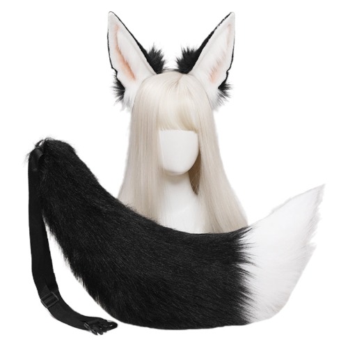Fox Ears Tail Headband Cosplay Costume Accessory | Black White