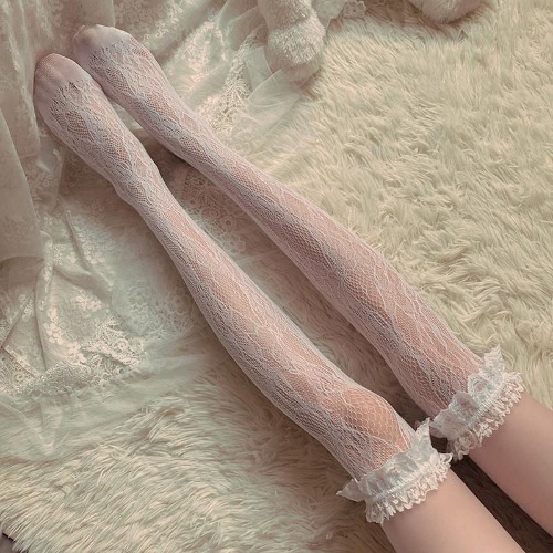 Lolita Lace Mesh Over-knee Stockings | White (Over-knee)