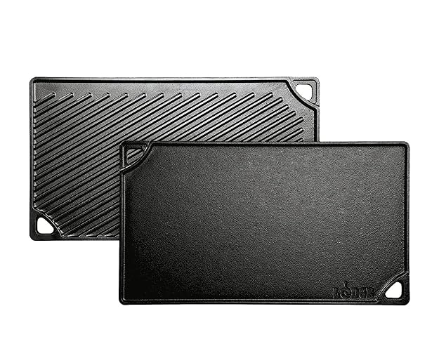 Lodge LDP3 Cast Iron Rectangular Reversible Grill/Griddle, 9.5-inch x 16.75-inch, Black - 16.8" x 9.5" x 0.6" - Double Burner - Grill