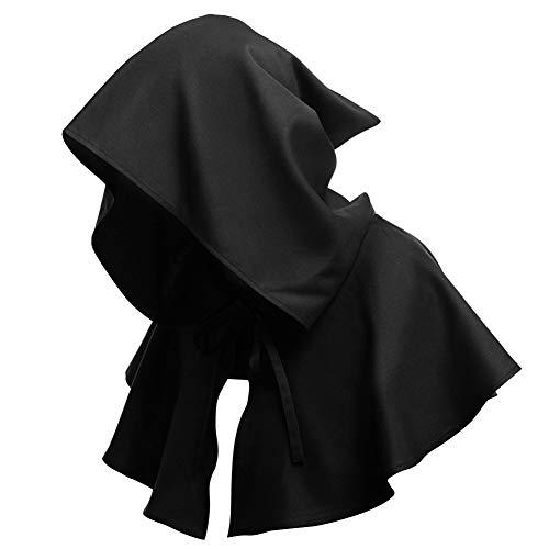Adults Halloween Costume Cloak Hooded Cape Cowl Medieval Gothic Cloak Witch Wizard Vampire Death Costume Fancy Dress Cosplay Cape Christmas Costume Party Accessory Props - Black
