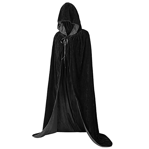 Cloudairy Halloween Cloak with Hood, Vampire Cape Witch Cape Adult Halloween Costumes for Women and Men (Large, Black) - L - Black
