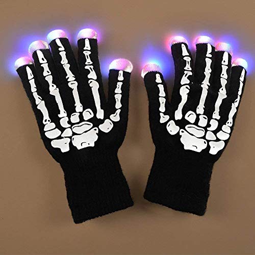 Skeleton Gloves, 3D Skull Bone Gloves Ghost Gloves Full Finger Gloves for Halloween Horror Gloves Men Women Cycling Road Gloves Mountain Biking Gloves Cosplay Costume Gloves White for Adult Teens - LED gloves
