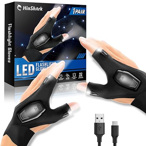 Hinshark Gifts for Men, LED Gloves with Lights for Fishing Gifts for Men Who Have Everything, Gifts for Dad, Mens Gifts for Birthday Gifts for Men Gadgets for Men, Fathers Day/Valentines Gifts for Him - Black
