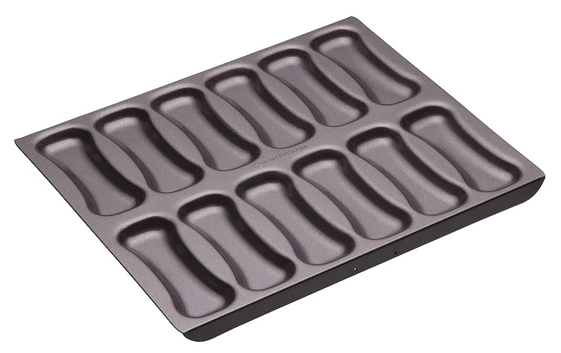 MasterClass KCMCHB81 12 Mould Eclair Baking Tray with PFOA Non Stick, Robust 1 mm Carbon Steel, 31 x 25.5 cm Tin, Grey