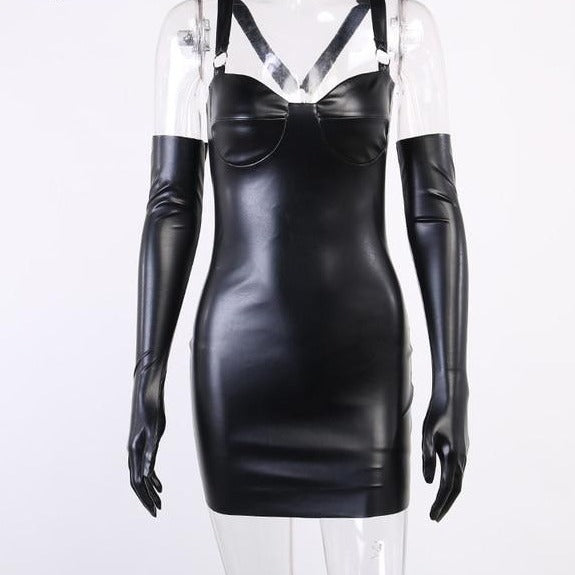 'Iron Blood' Black PU Fake Leather Dress - black / L