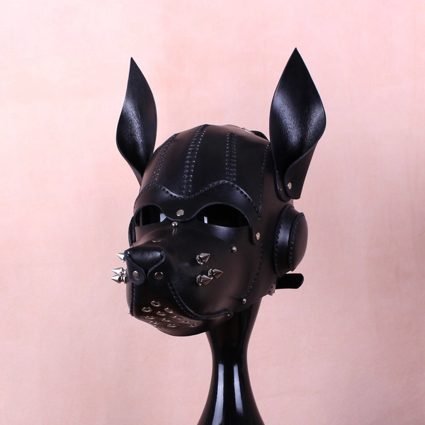 Leather dog mask, puppy play hood