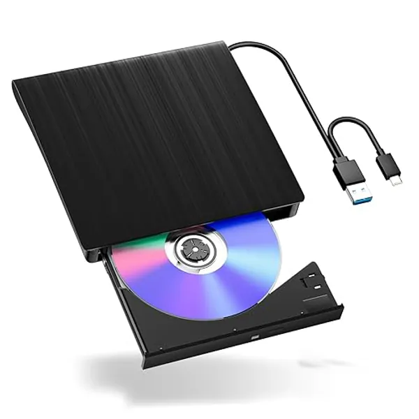 LLMHHKYK External Blu-Ray Drive - USB 3.0 & Type-C CD DVD Drive for Laptop, Portable BD Player Burner with 3D Playback, Compatible with Windows XP/7/8/10/11, Linux, Mac OS (2 in 1) - 2 IN 1