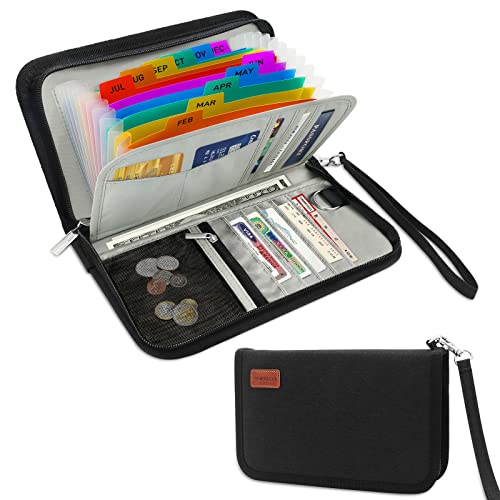 Nordun Accordion Receipt Organiser with Card Holder Wallet, Mini Expanding Document File Coupon Ticket Folders with RFID Blocking, for Passport/Credit/ID Cards/Money/Tax/Bills