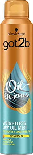 Schwarzkopf got2b Oil-licious Weightless Dry Oil Mist Spray,Vegan, Contains Argan Oil to Reduce Frizz and Leave Hair Sleek, 200 ml