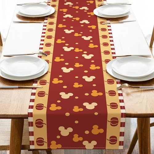 Seliem Fall Cartoon Mouse Pumpkin Table Runner, Red Autumn Thanksgiving Polka Dot Kitchen Dining Table Decor, Seasonal Burlap Home Decoration Indoor Outdoor Party Supply 13 x 72 Inch - Fall - Table Runner 13''X72''