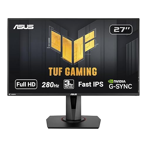 ASUS TUF Gaming VG279QM 27” HDR Monitor, 1080P Full HD (1920 x 1080), Fast IPS, 280Hz, G-SYNC Compatible, Extreme Low Motion Blur Sync (ELMB SYNC), 1ms, DisplayHDR 400,, BLACK - 27" FHD 280Hz G-SYNC Height Adjust