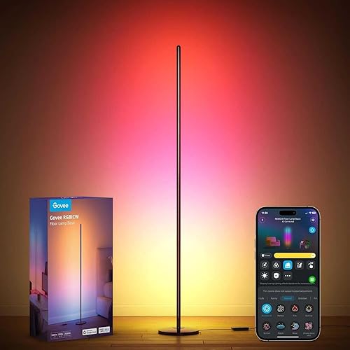 Govee Lámpara de Pie Moderna, RGBIC Lámpara LED Funciona con Alexa, Google Assistant y App, 16 Millones de Colores DIY y 61 Modos de Escena, Sincronización Musical para Dormitorio, Gaming Room - Negro